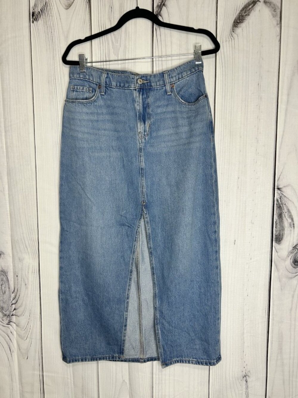 Old Navy Drapey Denim Long Skirt Womens Size 6 Blue Front Slit